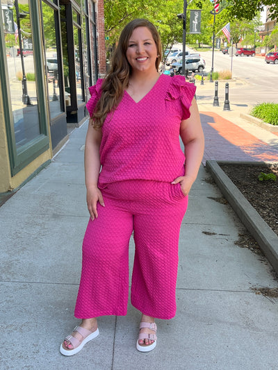 Hot Pink Jacquard Wide Pants