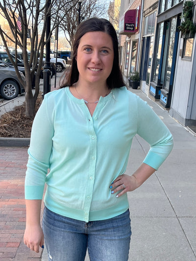 Mint Button Front Cardigan