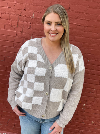 Taupe Checkered Cardigan