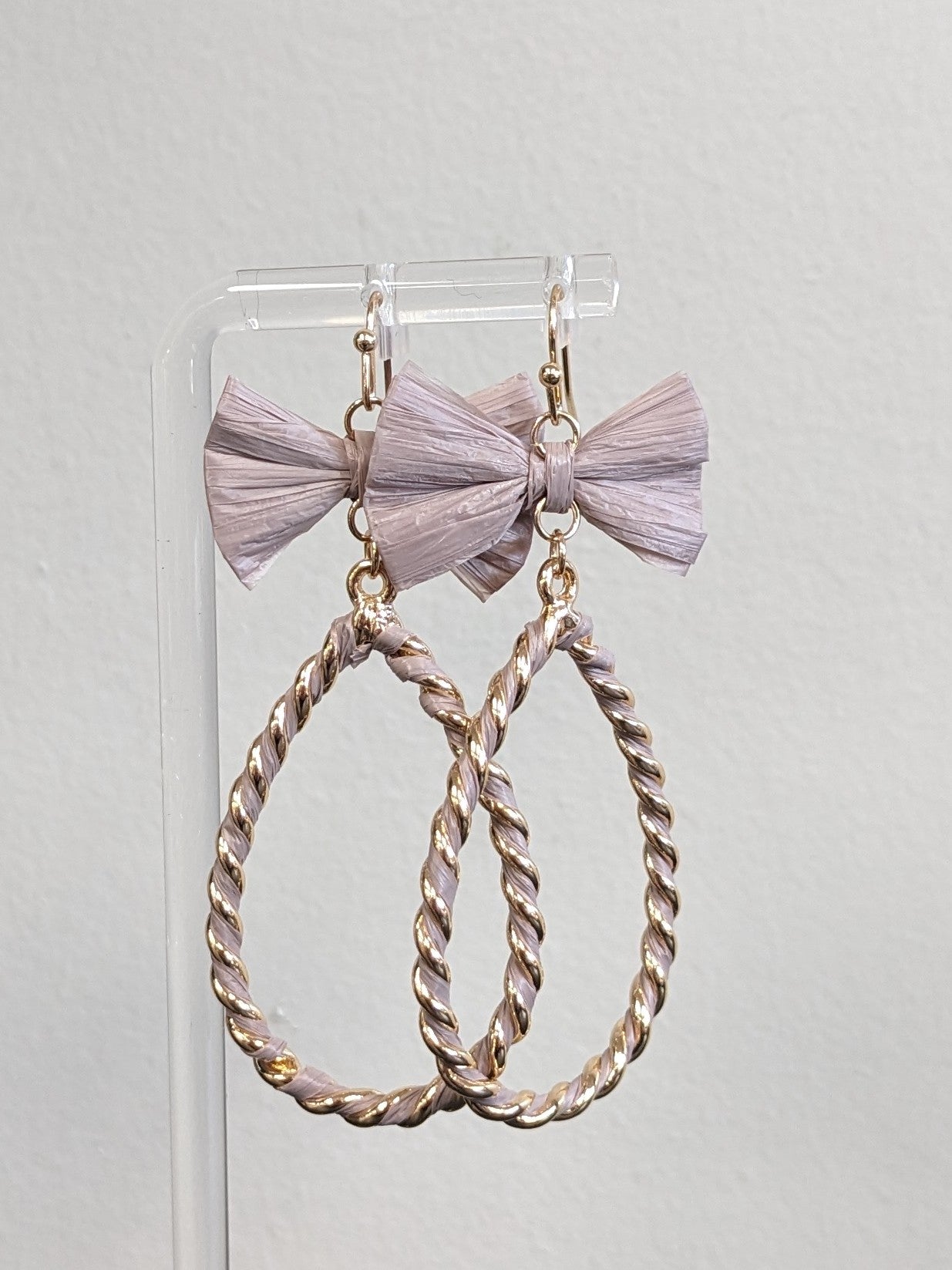 Rafia Bow Tear Drop Earrings