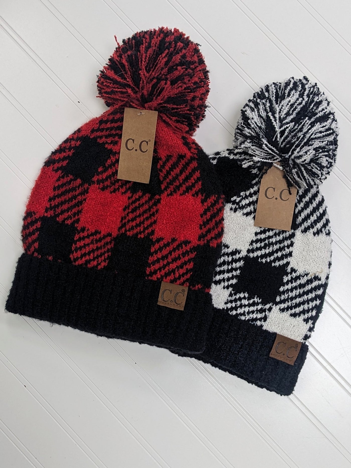 C.C Buffalo Plaid Pom Beanie