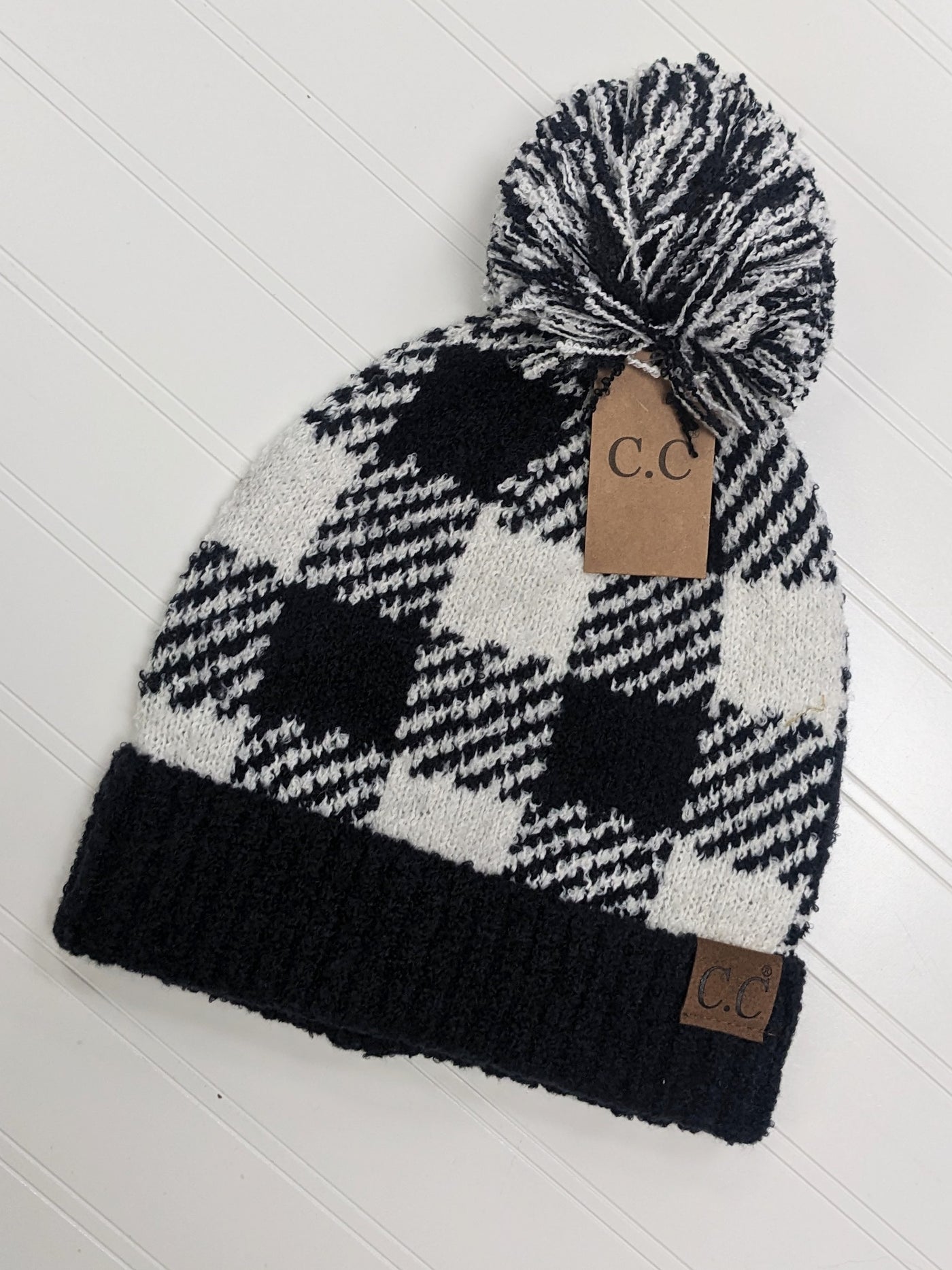 C.C Buffalo Plaid Pom Beanie