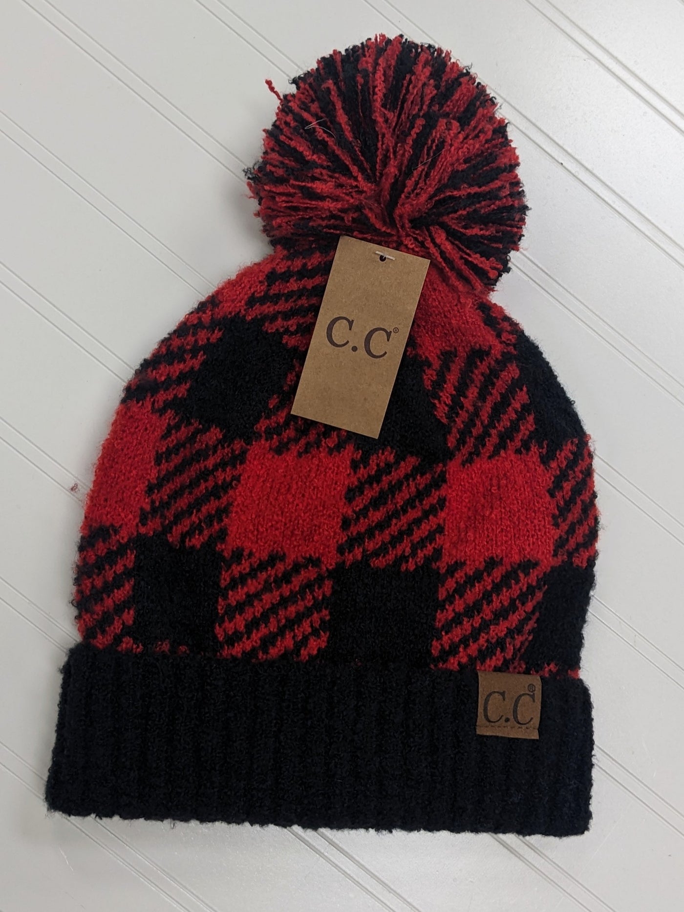 C.C Buffalo Plaid Pom Beanie